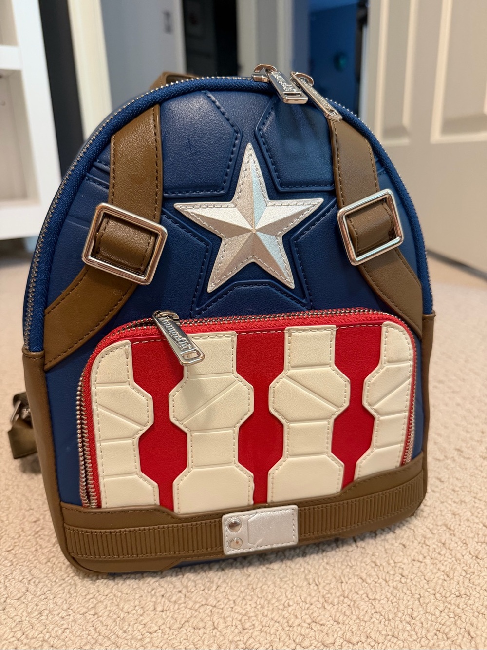 Loungefly Captain America Shield Mini Backpack in Blue, Red, White, Brown